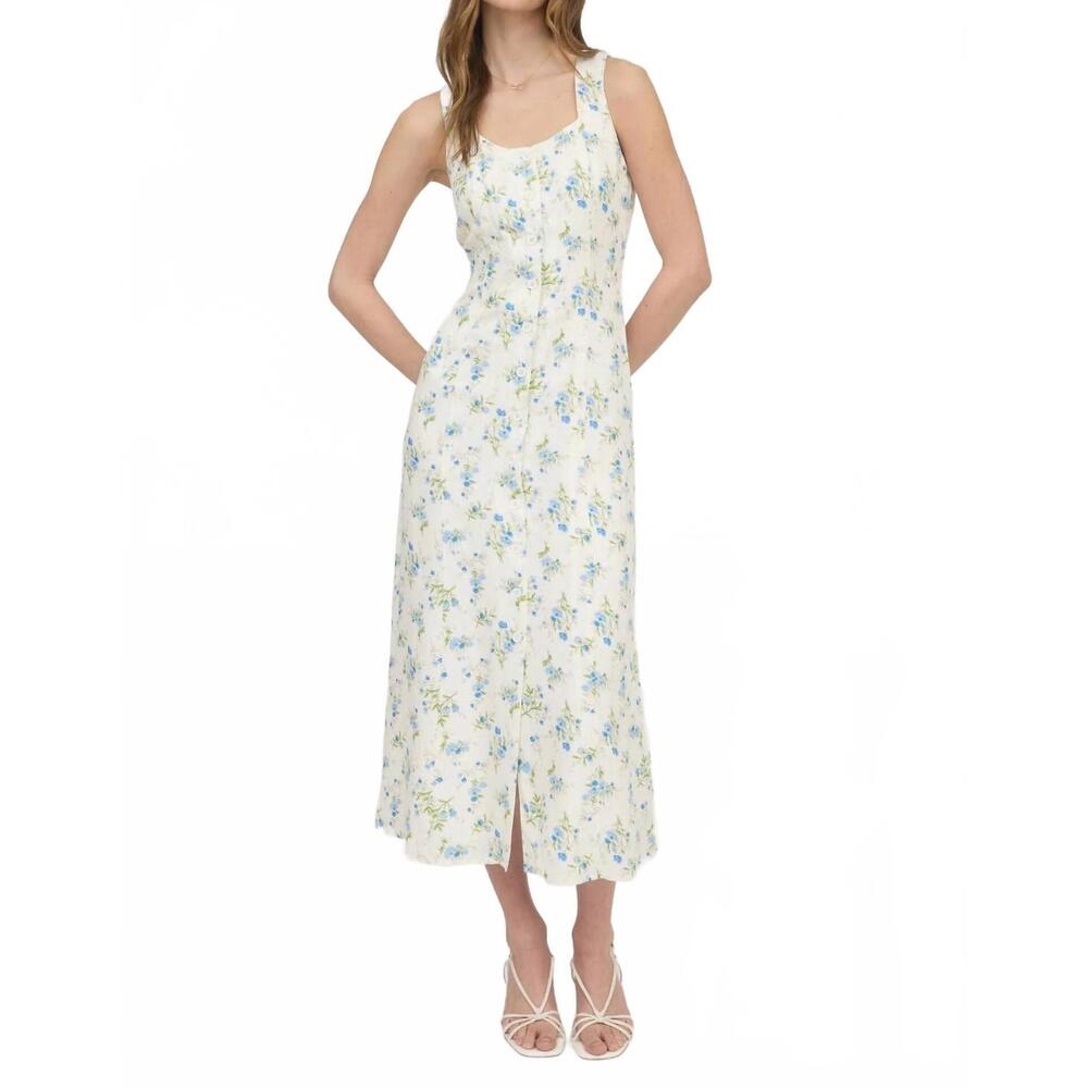 NEW THE WORKSHOP STUDIO floral sleeveless button down midi dress in ivory multi